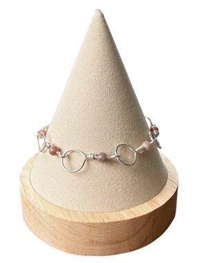 Hand Crafted Silver Plated Copper Wire Link Bracelet With Sesame Jasper Beads